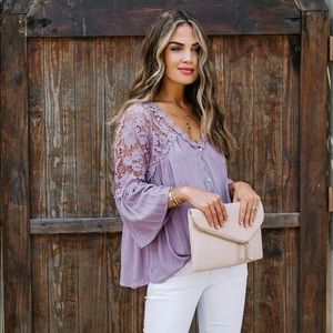 Antique Lavender Lace Top with Bell Sleeves